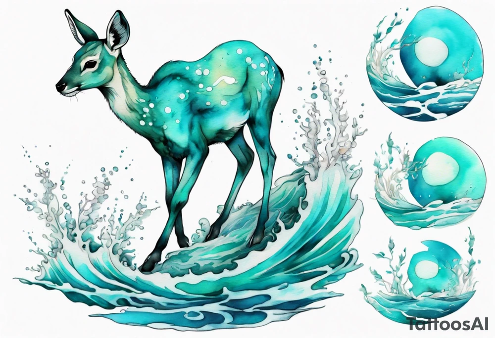 a turquoise water deer emerging from the sea tattoo idea