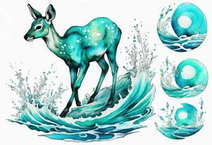 a turquoise water deer emerging from the sea tattoo idea
