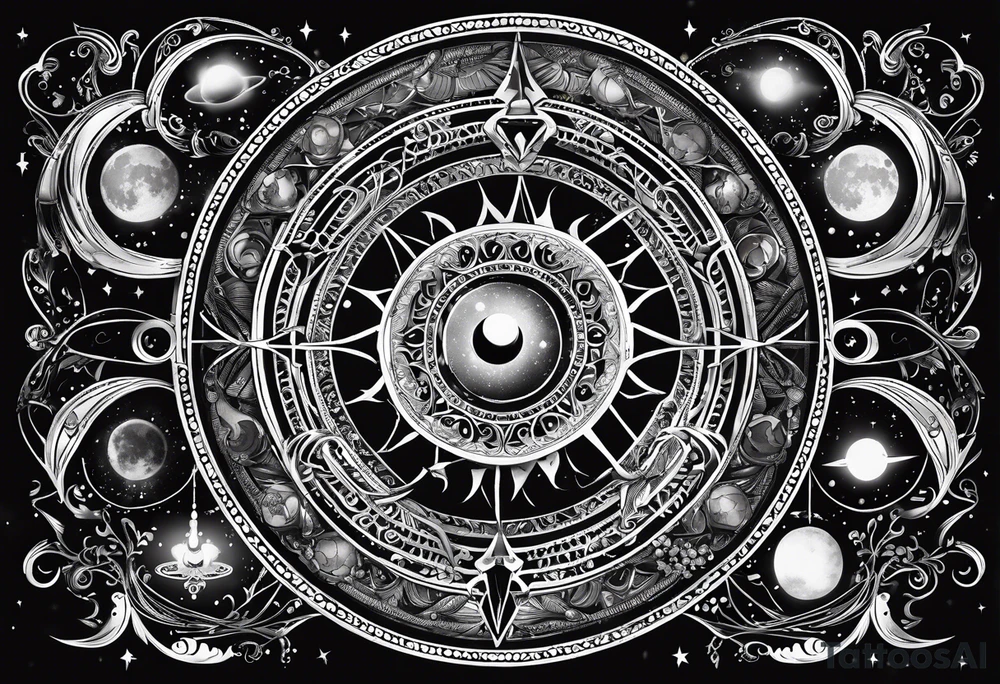 Astrology, Cancer & Aquarius, Natal Chart, angelic, vision, planetary, yin yang, the moon, spiritual third eye, mystical armband tattoo idea