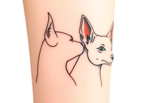 outline of pitbull ears, next to the outline of austrailian cattle dog ears, as they look off into the sunset tattoo idea