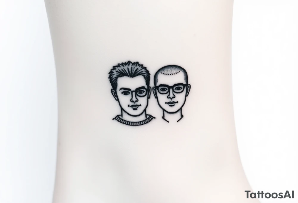 Is there a very simple small tattoo design  for a group of 4 friends from 4  different places Burgos , madrid , brasil , granada  that get reunited every 2 years and are always having banter and conversation about sex,feminism, conspiracy theories about covid , trump, reptilians. They met working at a restaurant in London. Their names are carmen , Mario, Andrea and Duanny tattoo idea