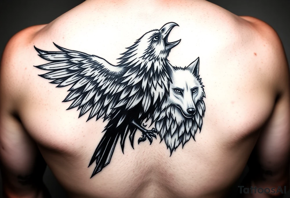 powerful meaningful with a raven and wolf tattoo idea
