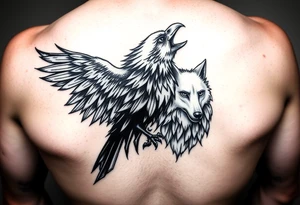 powerful meaningful with a raven and wolf tattoo idea