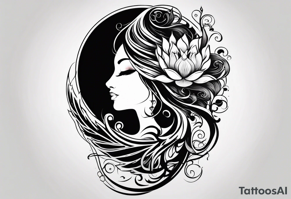 one vertical tattoo that combines lotus flower, phoenix and helix, strength and resilience symbols tattoo idea