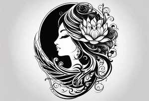 one vertical tattoo that combines lotus flower, phoenix and helix, strength and resilience symbols tattoo idea