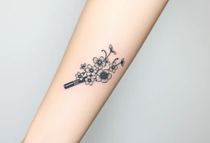 Star Wars Lightsabre with daisies, morning glory, and lily of the valley in it tattoo idea