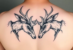 Entire Full body Two deer with their heads down hitting horns to show dominance. tattoo idea
