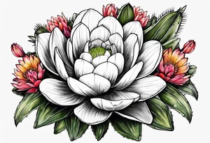 Leão animal, cactos, flor tattoo idea
