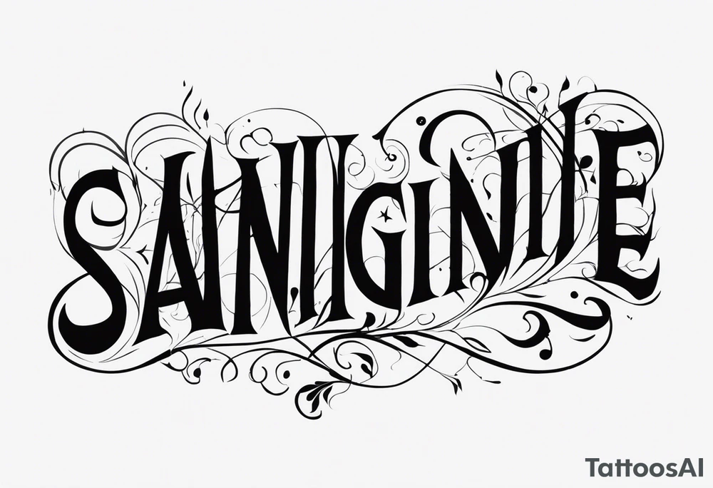 i want a tattoo that has the text 'sang-froid' and 'sanguine'
, with only one sang with minimal visual effects that are gothic, nihilistic and stoic. tattoo idea