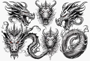 a long dragon intertwined along the arm with horns, mane, scales tattoo idea