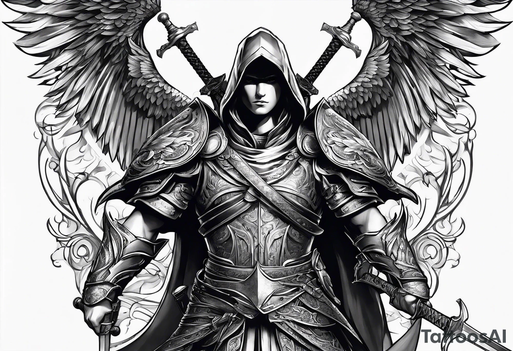 Arc angel with twin swords tattoo idea