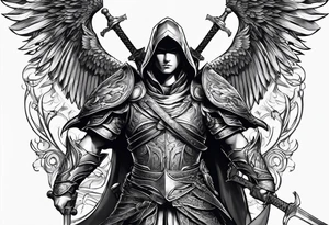 Arc angel with twin swords tattoo idea