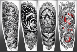 Full Arm sleeve, black, gray, silver, red, royal blue tattoo idea