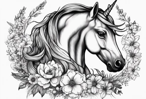 Unicorn and wildflowers half sleeve tattoo idea