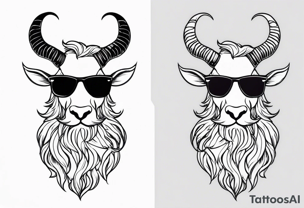 capricorn with beard and sunglasses tattoo idea