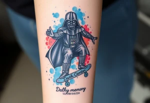 Darth Vader skateboarding > bullets > in loving memory > colors
add words "Darth Carter" to skateboard
add date 12/29/88-01/06/24 tattoo idea