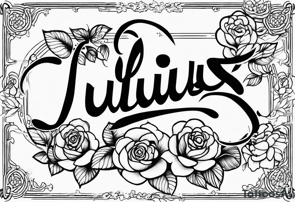 Name tattoo with Julius written on it  with roses in a cursive font tattoo idea
