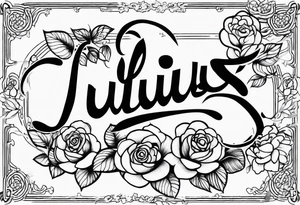 Name tattoo with Julius written on it  with roses in a cursive font tattoo idea