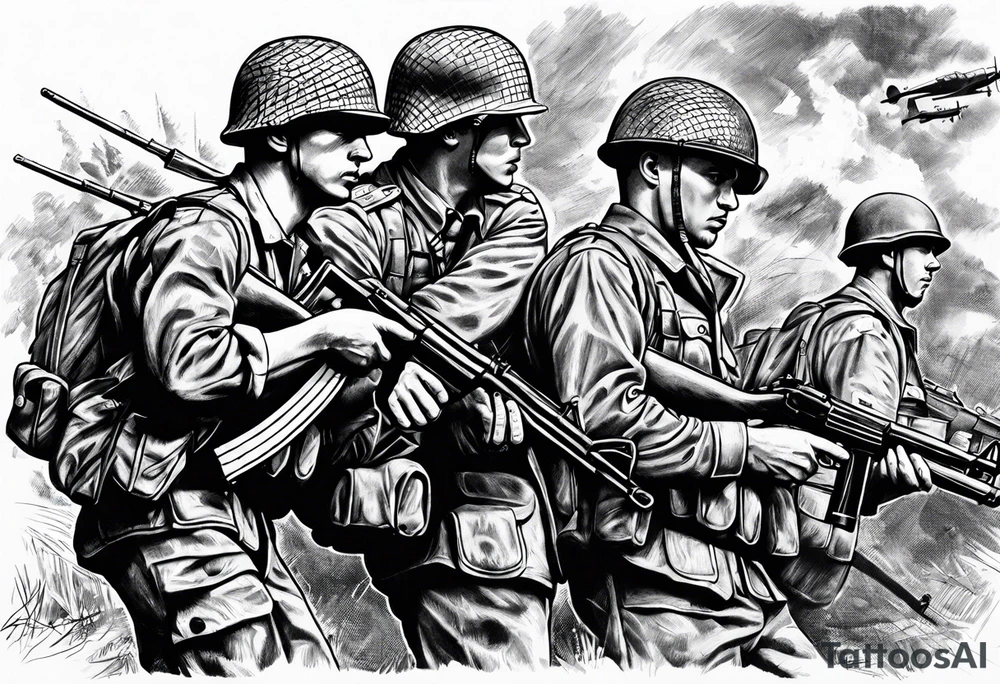 World war 2 British soldiers action tattoo idea