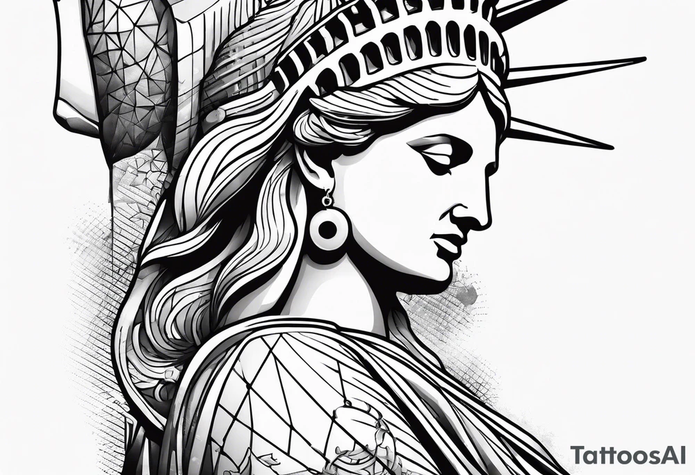 Statue of Liberty handcuffed in a wheelchair tattoo idea