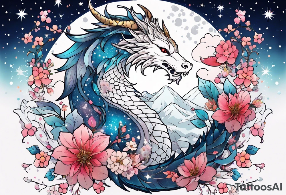 Constellation, wing , snow , cross , dragon female japan kawaii , flower tattoo idea