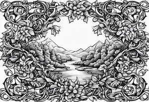 stone road leafy vines tattoo idea