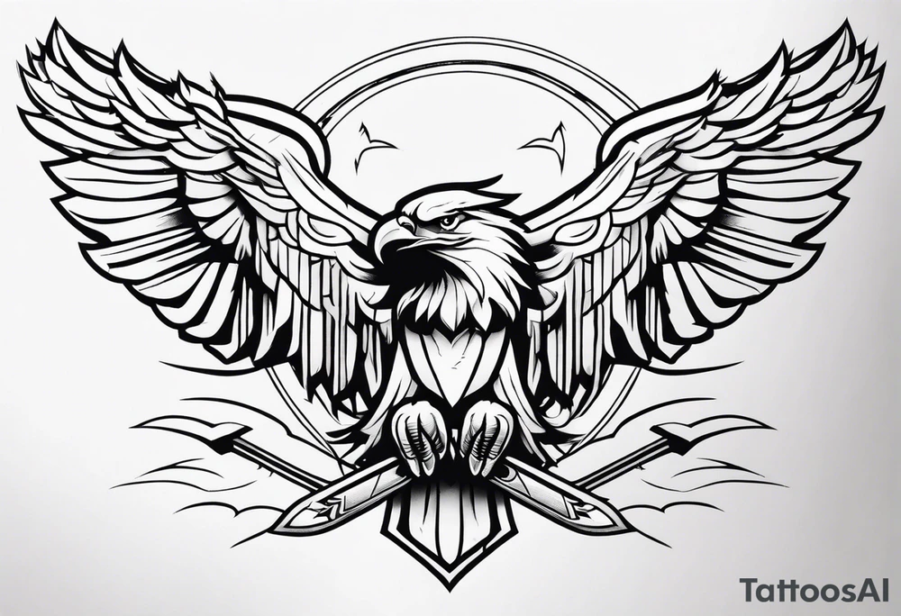 Eagle flying with sword tattoo idea