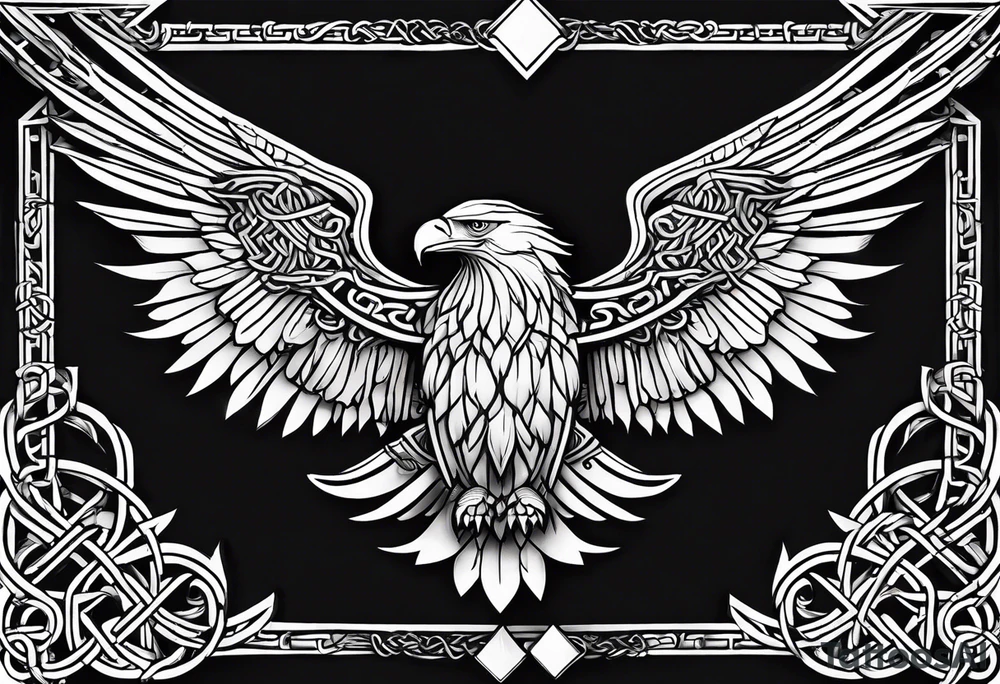 Simple celtic Eagle with wings spread upwards linework tattoo idea Simple celtic Eagle with wings spread upwards linework tattoo idea