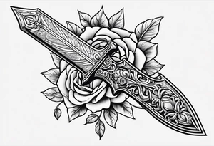Hand holding dagger outline design no fill tattoo idea