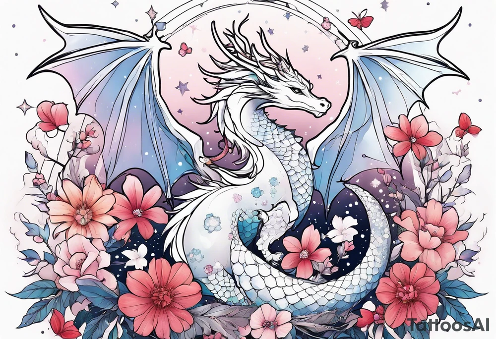 Constellation, wing , snow , cross , dragon female japan kawaii , flower tattoo idea