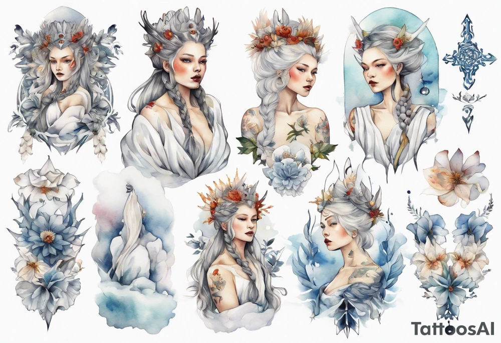 Nordic queen dressed in white tattoo idea