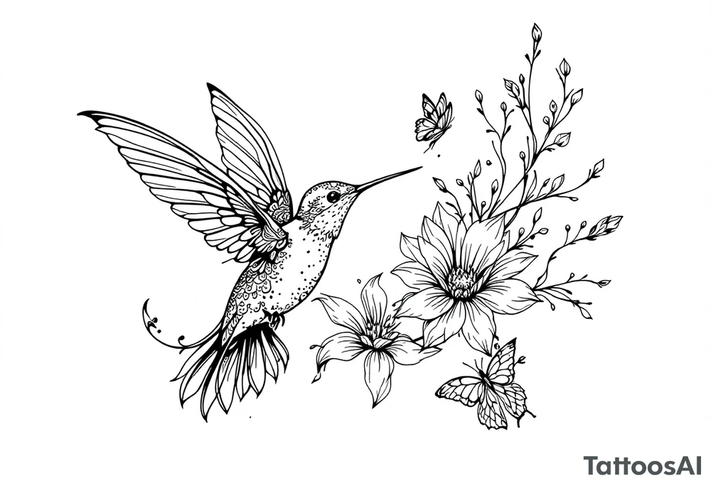 Humming Bird, flower and butterfly tattoo idea