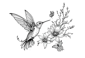 Humming Bird, flower and butterfly tattoo idea