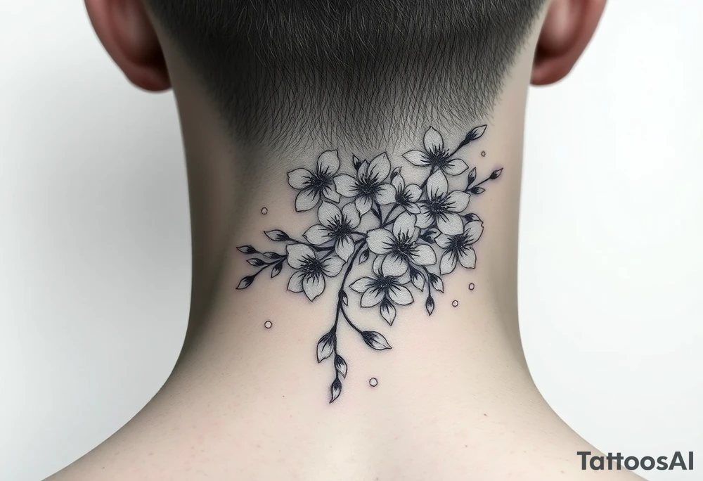 delicate cherry blossoms swirling in spring breeze with petals tattoo idea