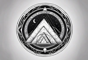 geometric simple moon with triangles inside a circle tattoo idea