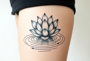 serene lotus flower emerging from sacred waters with ripples tattoo idea