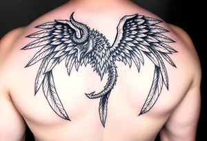 Harpy with horns and lots of feathers tattoo idea