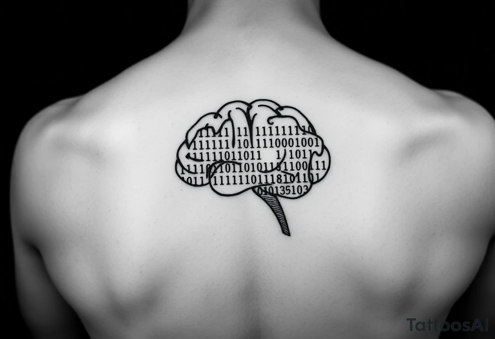 Tattoo of a binary code forming the shape of a brain tattoo idea