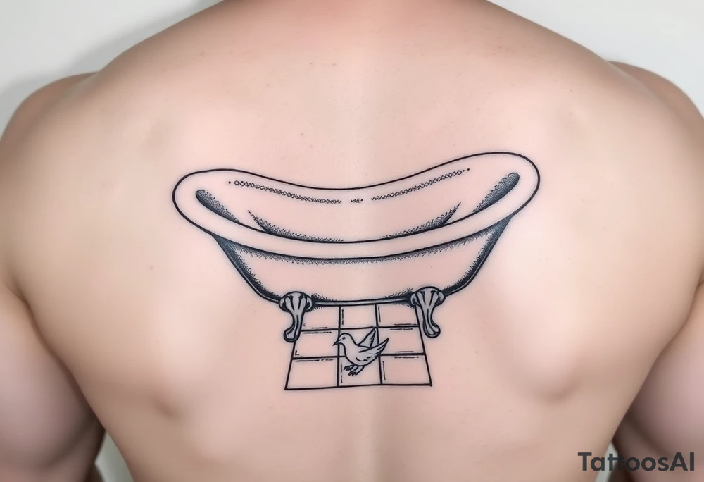 clawfoot bathtub with tile floor visible with a dove on the floor tattoo idea