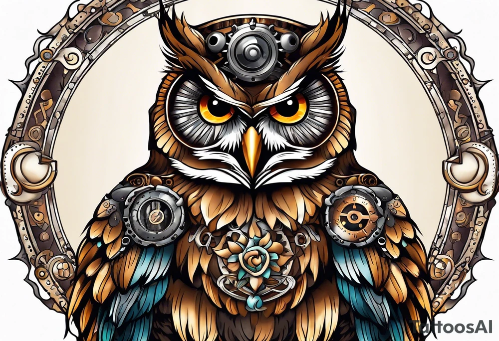 Steampunk owl tattoo idea