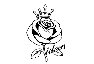 Rose with no stem with a kings crown above it and the name Aiden large Infront of it going to the right tattoo idea