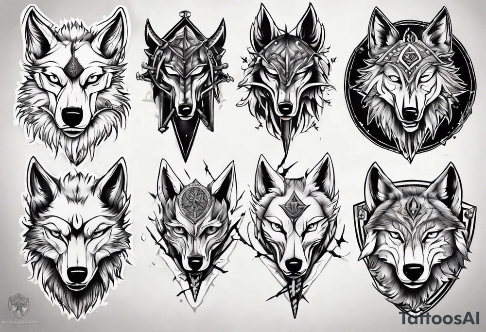 Sword and shield wolf tattoo idea