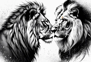 Realistic lion and lioness 
bonding tattoo idea