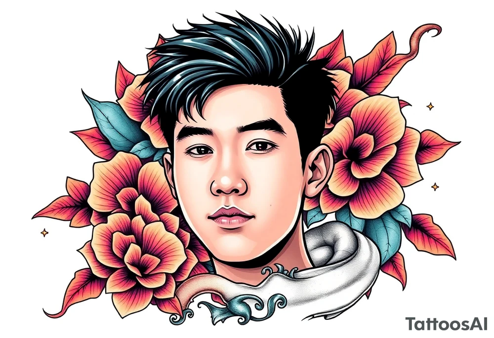 Handsome Asian young guy is behind web tattoo idea