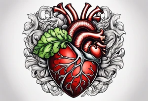 Human heart intertwined with cabbage leaved tattoo idea