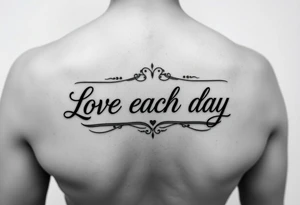 Love Each Day tattoo with a unique border that goes on a woman’s forearm tattoo idea