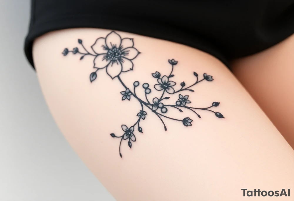 large florals with branches and berries tattoo idea