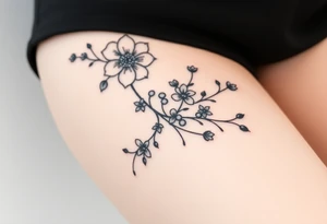 large florals with branches and berries tattoo idea