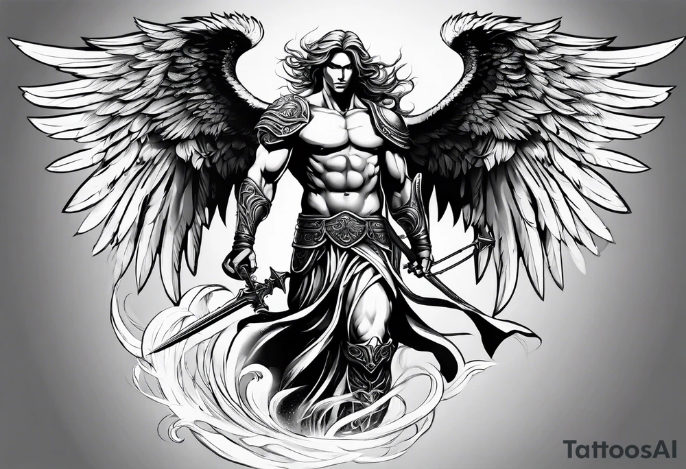 male angel warrior tattoo idea