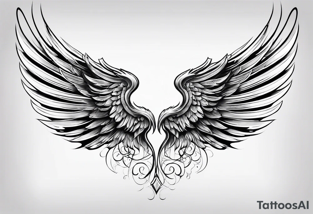 Angel wing with the numbers of 999 and lines tattoo idea